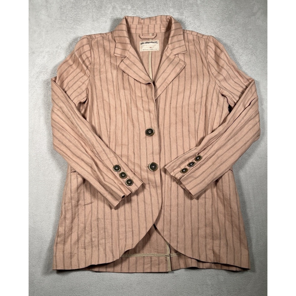 Free People Blush Pink Striped Linen-Blend Blazer